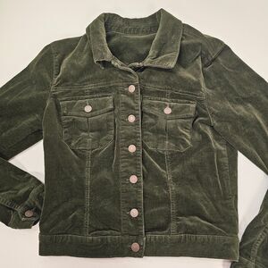 Corduroy Button Front Jacket Olive Green Casual Layering Piece